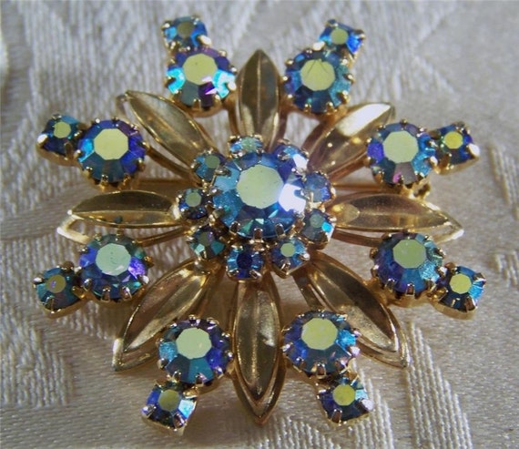 VintageYellow Gold Tone Multi  Round blue purple a