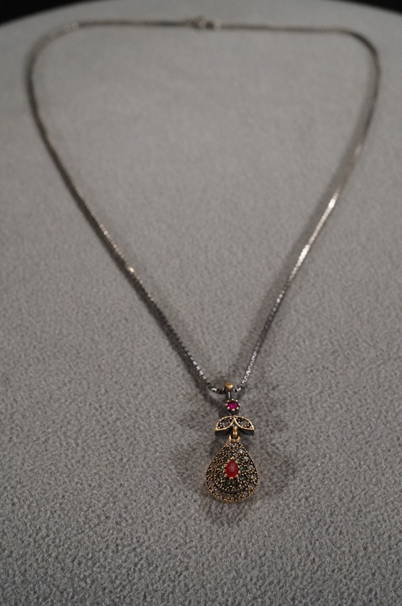 Vintage Pendant Charm Necklace Chain Sterling Silver Yellow Etsy