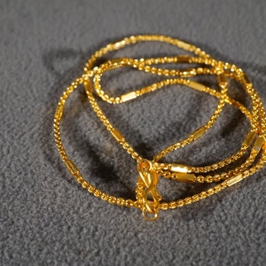 Vintage Necklace Chain Yellow Gold Tone Unique Woven Rolled Wheat Bar Link Pendant Charm Style