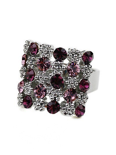 Vintage Silver Tone Retro Big Dimensional Purple Rhinestone