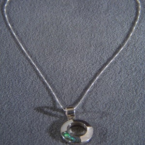 Vintage Sterling Silver Mother of Pearl Abalone Bold  Pendant Charm Necklace Chain       W