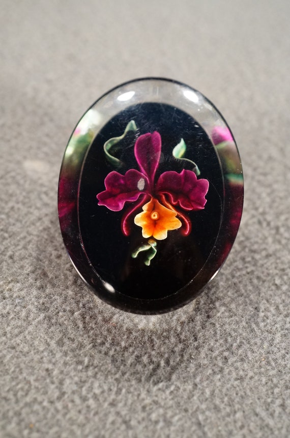 Antique Vintage Pin Brooch Multi Colored Fancy Carved Lucite Floral Carvings Detailed Art Deco Style Classic Collectable            #3927