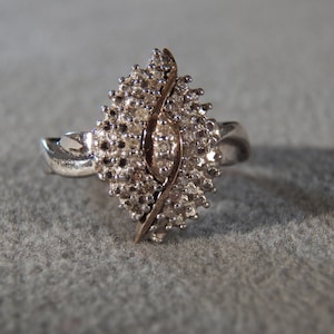 Vintage Sterling Silver Yellow Gold Overlay 24 Round Diamond Bold Wedding Band Design Ring, Size 8
