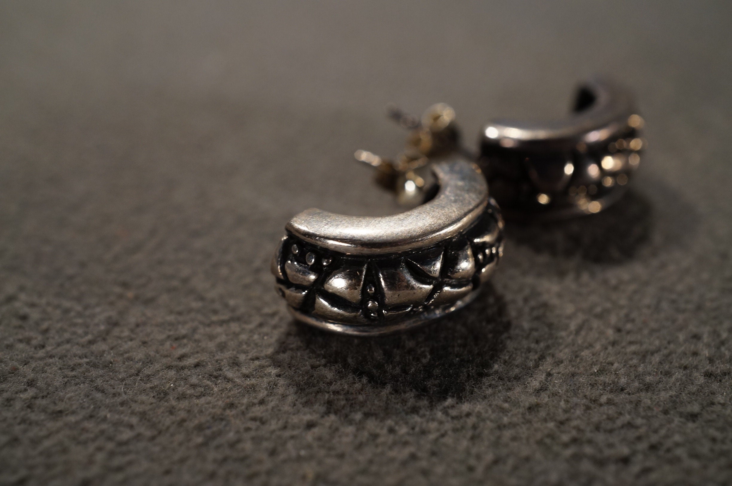 Vintage Sterling Silver Half Hoop Design Pierced Earrings Fancy