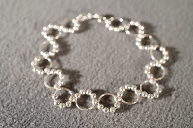 Vintage Sterling Multi Round Smooth Circular Design Tennis Line Link Station Bracelet #294