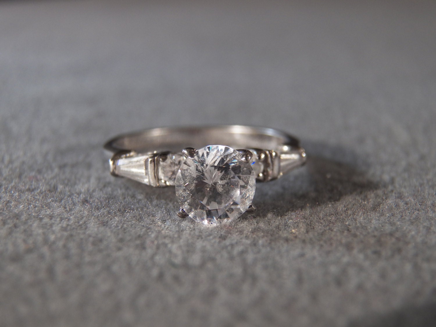 Vintage Sterling Silver 3 Round 2 Baguette Cubic Zirconia
