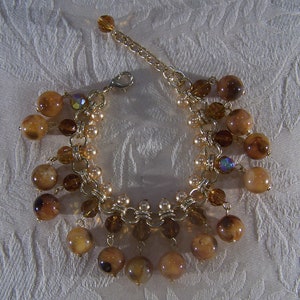 vintage Jaune Or Ton Multi Rond Faux Perle Style Art Déco Multi Rond Aurore Boréale Glas Perle Dangle Charme Style Bracelet image 1