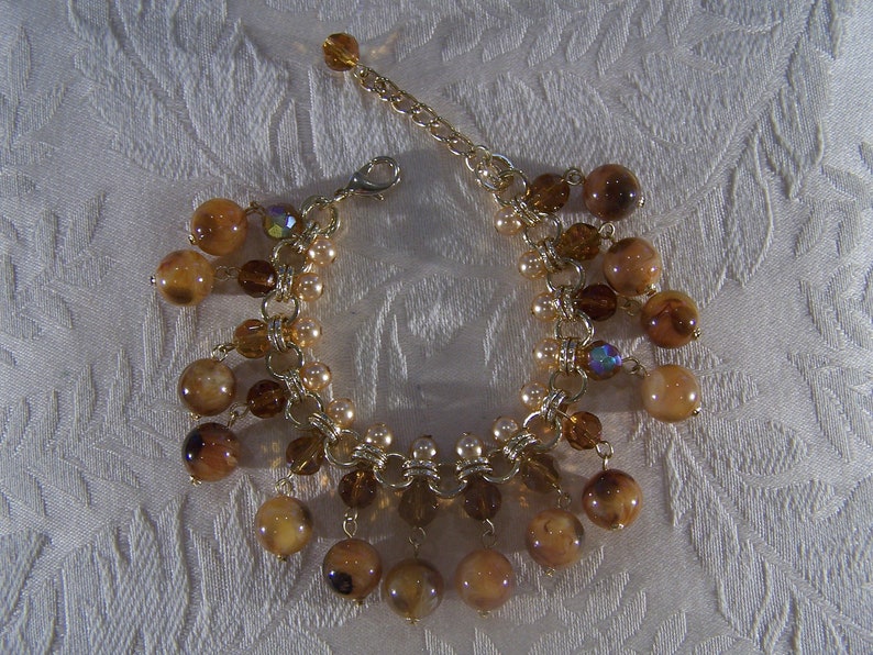 vintage Jaune Or Ton Multi Rond Faux Perle Style Art Déco Multi Rond Aurore Boréale Glas Perle Dangle Charme Style Bracelet image 1