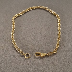 Antique Vintage 12 K Yellow Gold Filled Watch Fob Pendant Charm Anklet Bracelet Woven Rope Link Chain Hook Unisex Art Deco Style       #2629