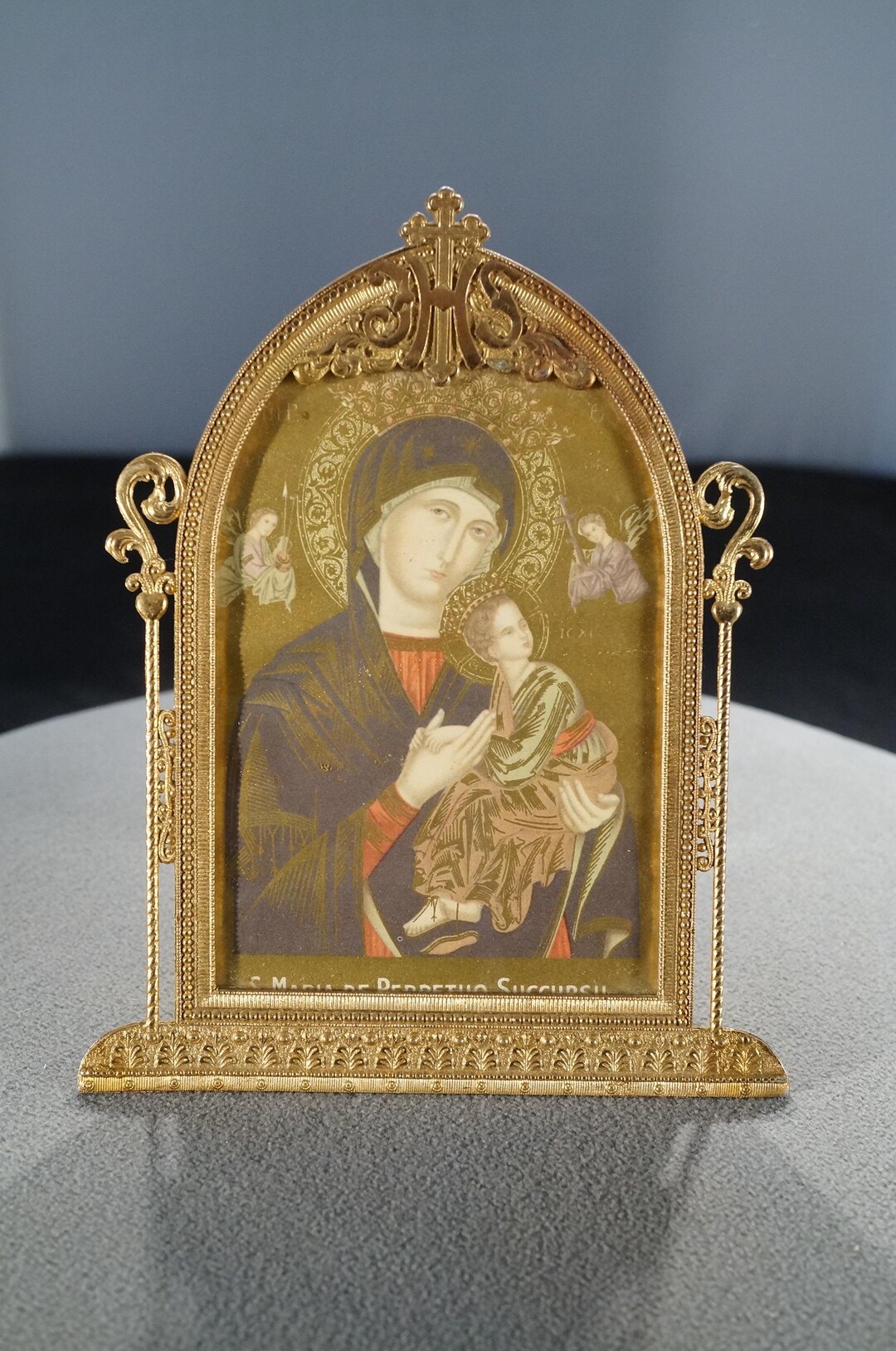 Antique Vintage Gold Tone Religious Rectangle Print Picture Frame ...