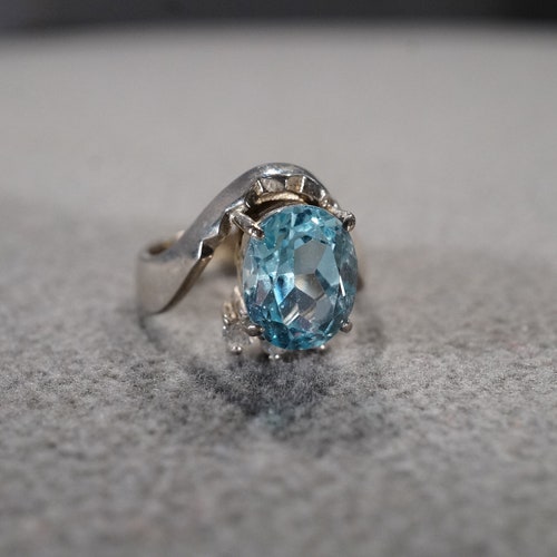 Bague argent Sterling Vintage 4 ronde topaze bleue blanc ensemble de broches ovales courbe cadre Style Art déco, taille 6