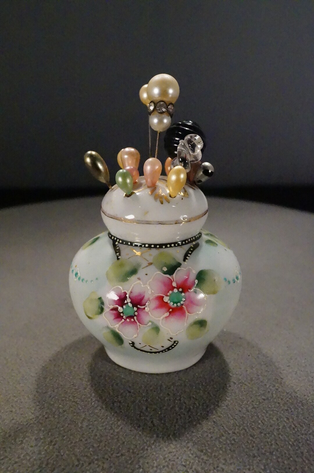 Antique Vintage Japan Porcelain Hand Painted Stick Pin Holder