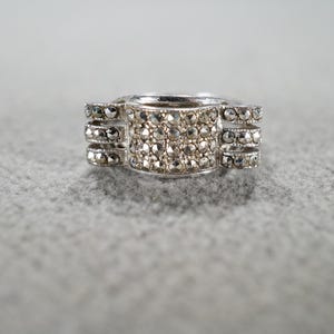 Vintage Wedding Band Stacker Design Ring Sterling Silver Multi Round Prong Set Marcasite Cluster Multi Stone Setting Classic, Size 5