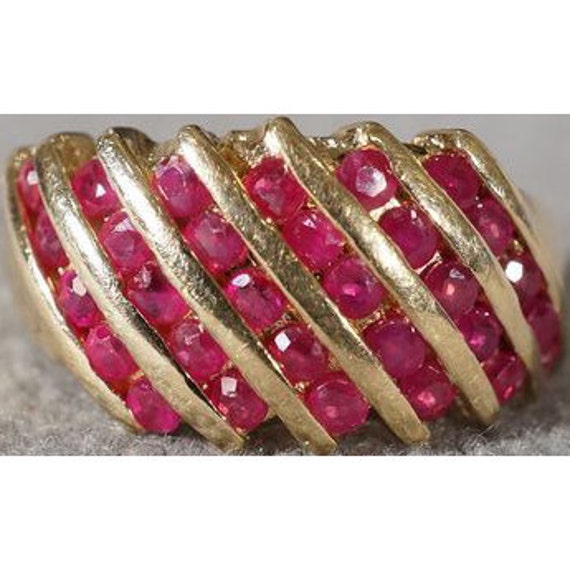 Vintage 10 K Yellow Gold 6 Row 30 Round Ruby Ciga… - image 2