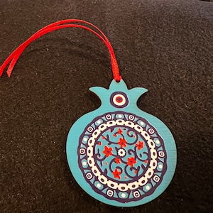 Vintage Wood Greek Mediterranean Hand Painted Collectable Christmas Holiday Eye Of God Floral Design Ornament Charm Pendant Wall Home Decor
