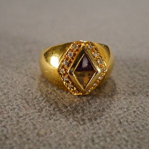 Vintage Wedding Band Stacker Design Ring Sterling Silver Gold Overlay 18 Round Trillion Diamond Amethyst Citrine Halo Cluster Halo Setting 7
