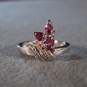 Vintage Sterling Silver 3 Marquise Rhodolite Garnet Bold Art Deco  Style Band Ring, Size  7
