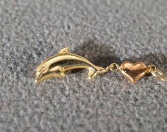 Ht:26mm x W:18mm Animal Charm Pendant Jewels By Lux 10k Yellow Gold Womens Dolphin Heart