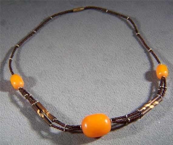 Vintage rare genuine  big carnelian bead stone ne… - image 1