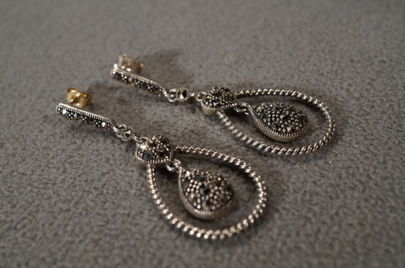 Vintage Sterling Silver Pierced Earrings Dangle D… - image 2