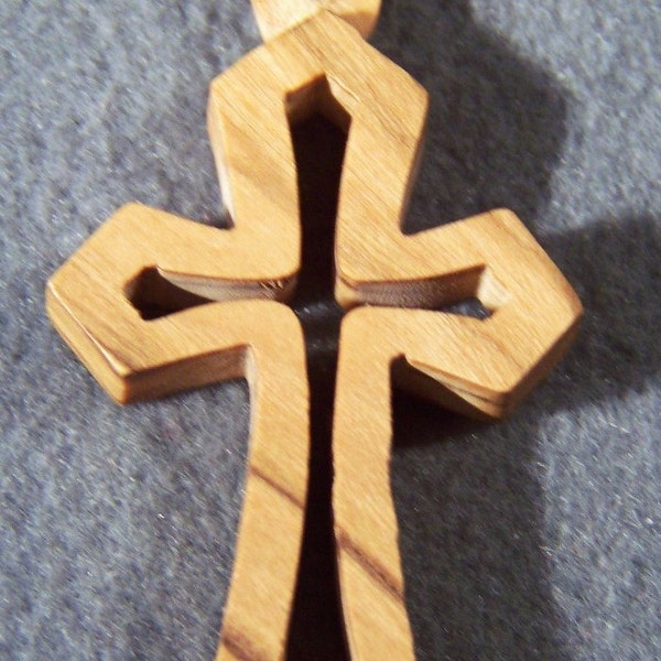 Vintage Danish Style Modernistic Bold Wood Carved Fancy Cross Pendant Charm