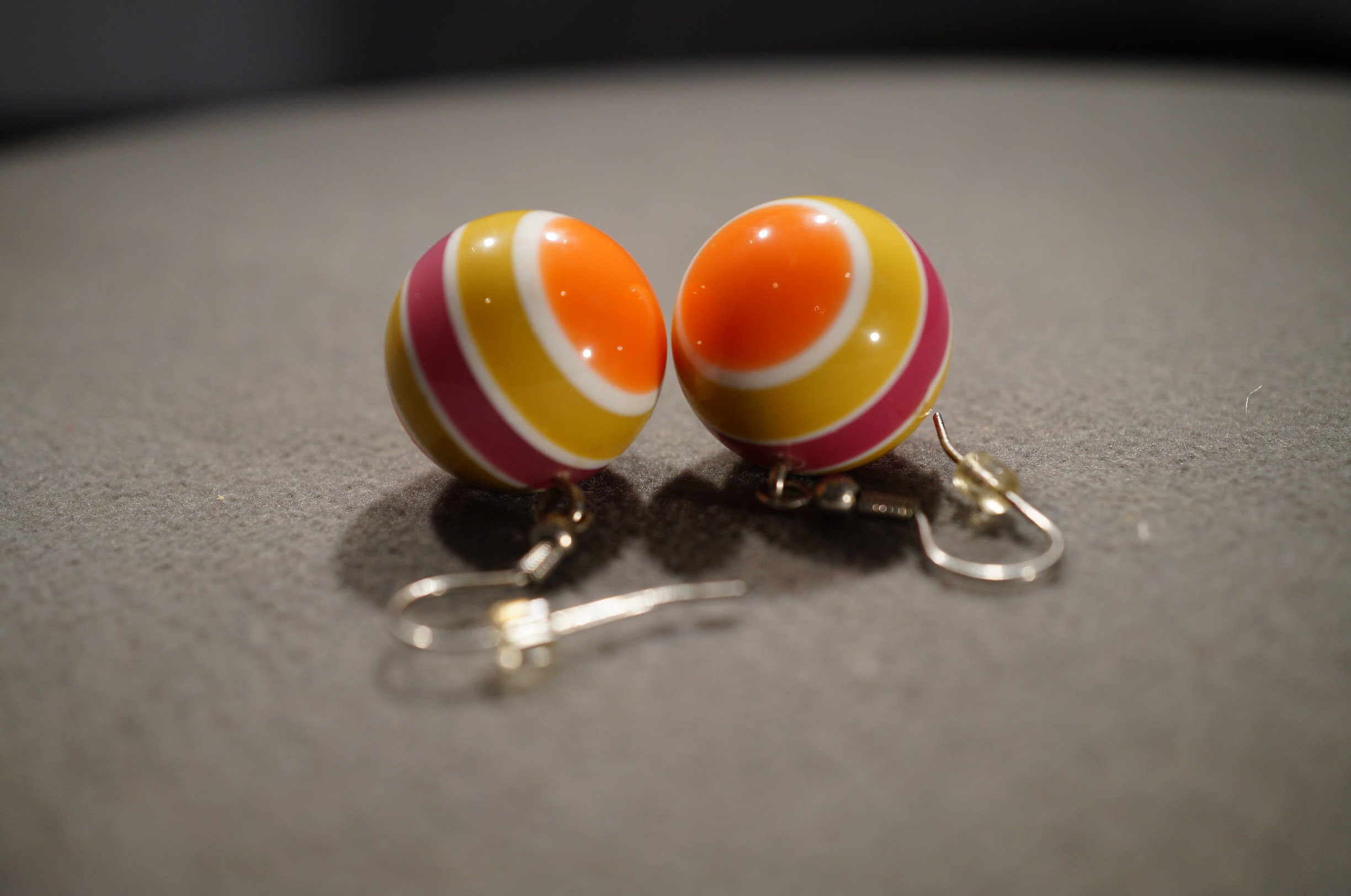 Vintage Silver Tone Pierced Drop Dangle Earrings Orange