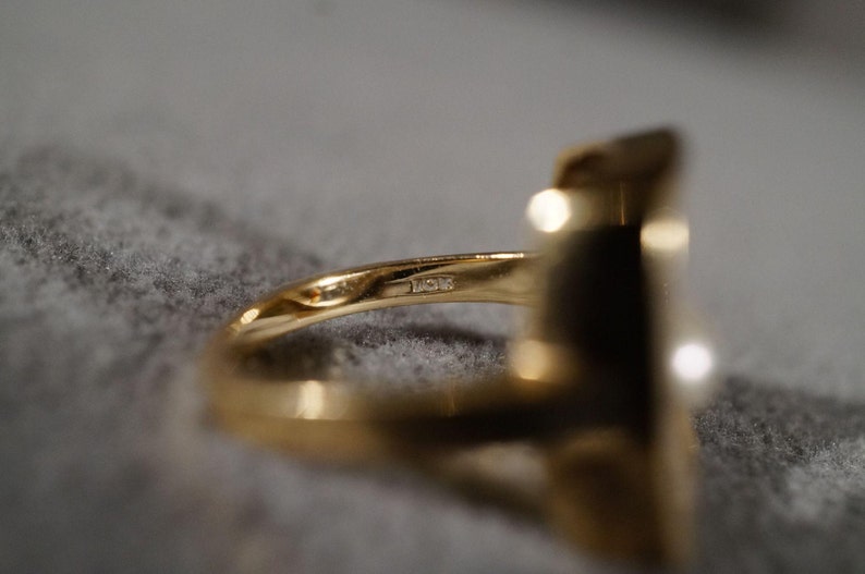Vintage Band Ring 10 K Yellow Gold Round Cultured Pearl Dramatic Open Space Design Size 6 ** RL