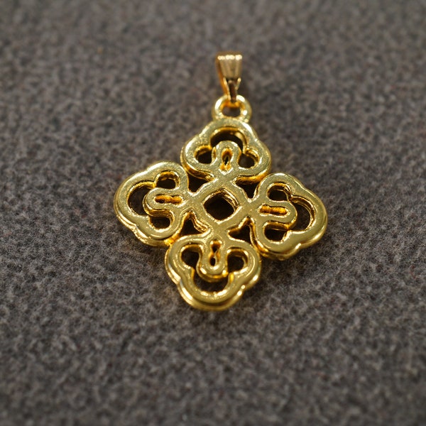 Vintage Yellow Gold Plated Greek Mediterranean Collectable Religious Byzantine Design Cross Classic Scrolled Dangle Charm Pendant Greece