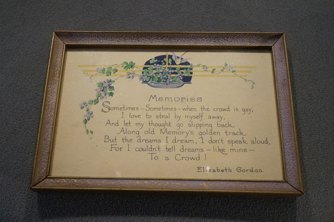 Antique Vintage Rectangle Poem Verse Framed Print Stamped Elizabeth ...