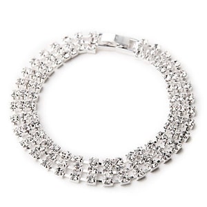 Vintage Silver Tone 3 Row Multi Round Tennis Art Deco Style Bracelet