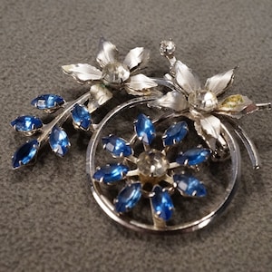 Antique Vintage Pin Brooch Silver Tone Multi Round Marquise Prong Set Glass Rhinestones Cluster Spray Multi Stone Setting Classic      #1311