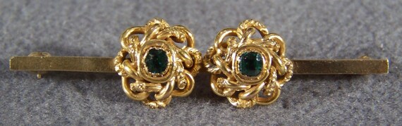 Vintage 12 K Yellow Gold Filled 2  Round Green To… - image 1