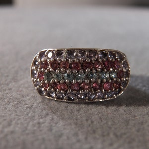 Vintage Sterling Silver Multi Round Pink Tourmaline Blue Topaz 5 Row Bold Wide Cigar Band Ring, Size 9 image 1