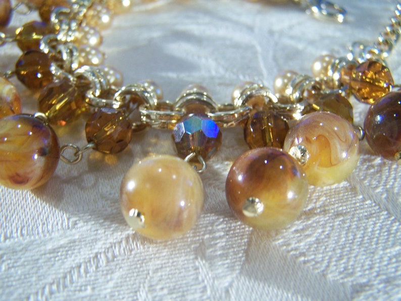 vintage Jaune Or Ton Multi Rond Faux Perle Style Art Déco Multi Rond Aurore Boréale Glas Perle Dangle Charme Style Bracelet image 3