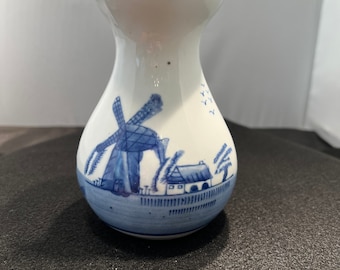 Vintage China Porcelain Flower Vase Classic Delft Holland Blue Design Table Top Home Decor Collectable Art Deco Style