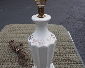 Antique Vintage Porcelain China Table Top Design Lamp Painted Yellow Gold Scrolled Grape Cluster Leave Vine Collectable Home Decor