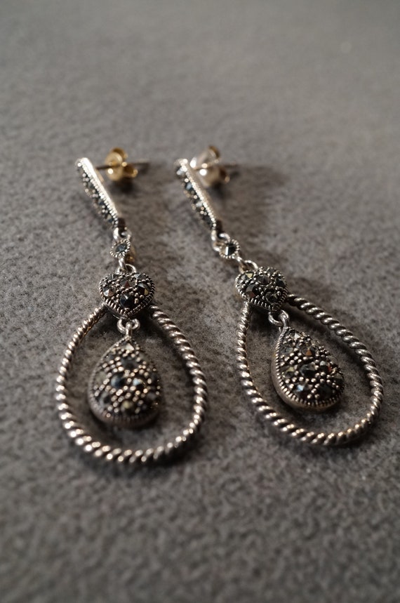 Vintage Sterling Silver Pierced Earrings Dangle D… - image 1
