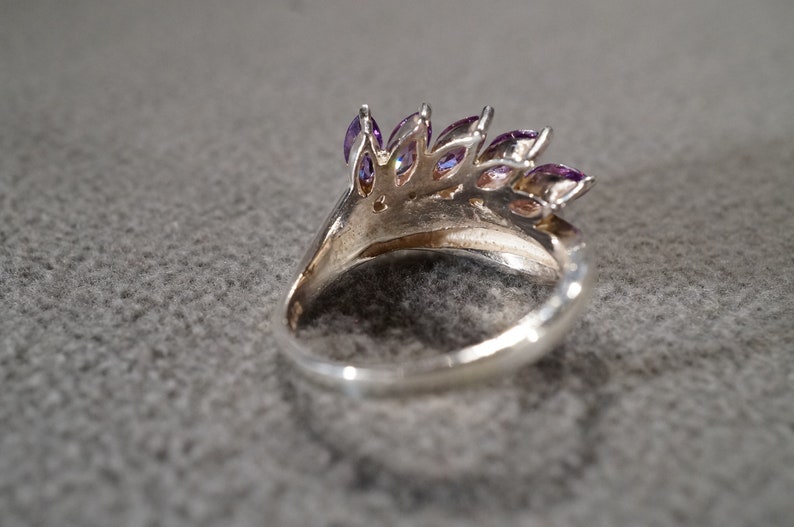 Size 9 Vintage Sterling Silver Wedding Band Stacker Design Ring 5 Prong Set Marquise African Amethyst East West Setting Art Deco Style