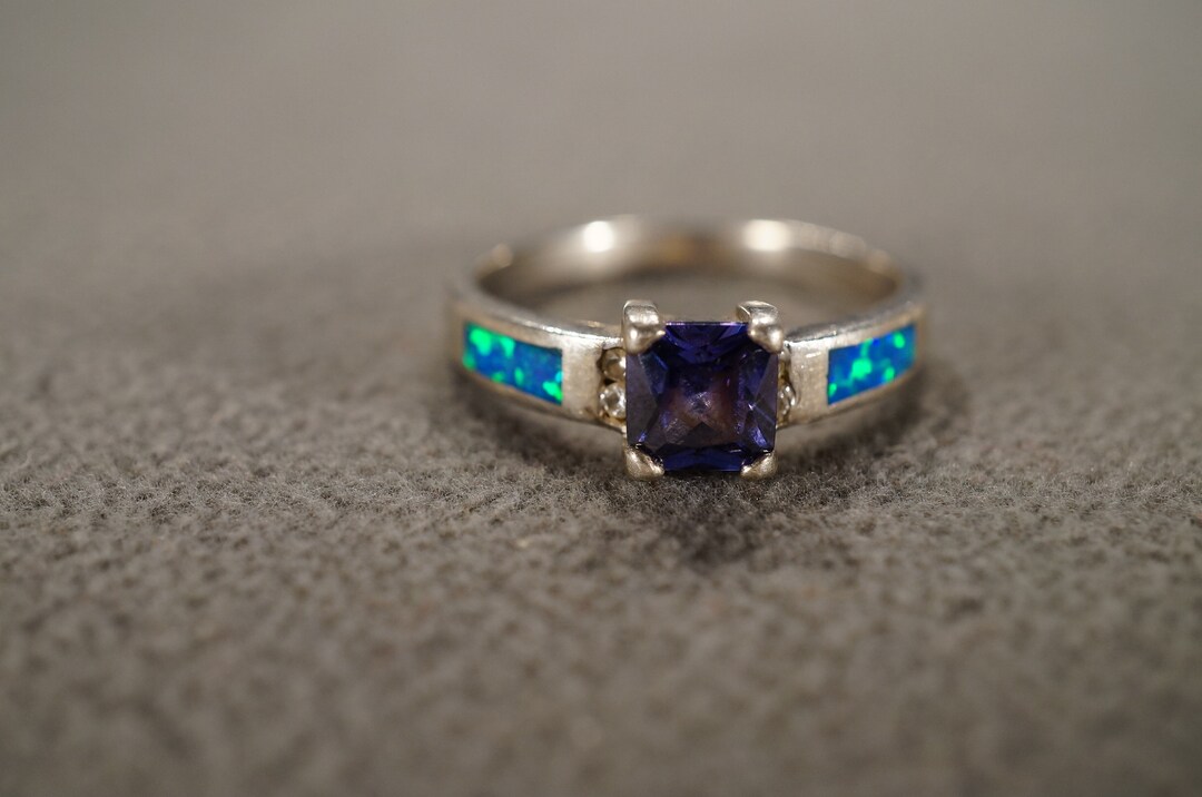 Sterling Silver Flower Ring – Ethiopian Opal, African Amethyst & White Topaz