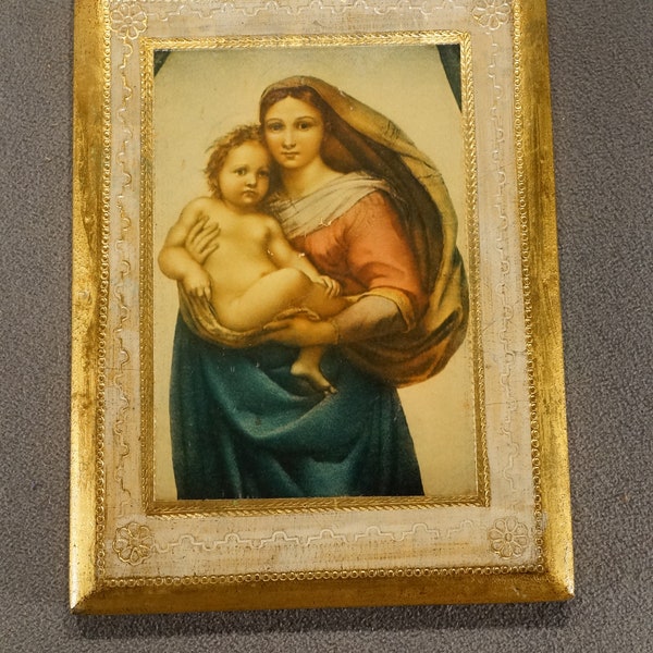 Vintage Italian Florentine Yellow Gold Gilt Gesso On Wood Wall Deco Plaque Victorian Style Female Figural Baby Child Wall Hanging Home Decor