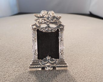 Vintage Picture Frame Rectangle Pewter Miniature Size Scrolled Raised Relief Table Top Design Collectable Home Decor Victorian     #1810
