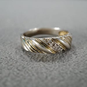 Vintage Wedding Band Stacker Design Ring Sterling Silver 3 Round Prong Set Diamond Cluster Multi Stone Setting Unisex Design Classic Size 10
