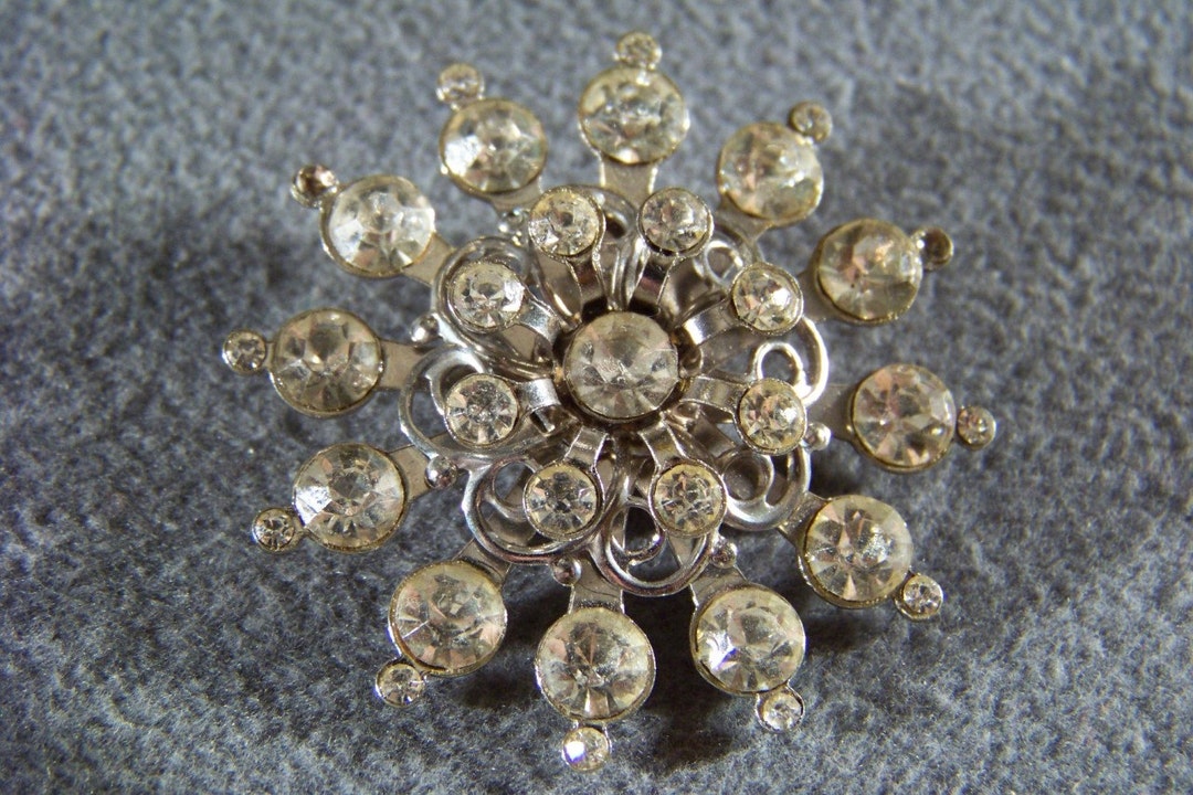 Vintage Silver Tone Multi Round Rhinestone Bold Round Pin