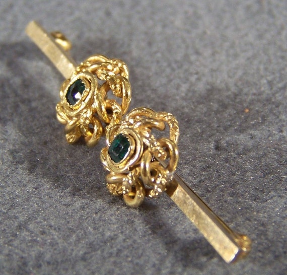 Vintage 12 K Yellow Gold Filled 2  Round Green To… - image 2