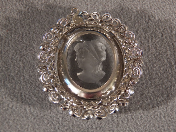 Vintage Silver Tone Oval Fancy Carved Cameo Intag… - image 3