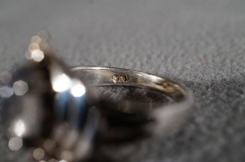 Vintage Sterling Silver Marquise Moon Stone Fancy Ribbed Etched Scrolled Band Ring Size 6 **RL