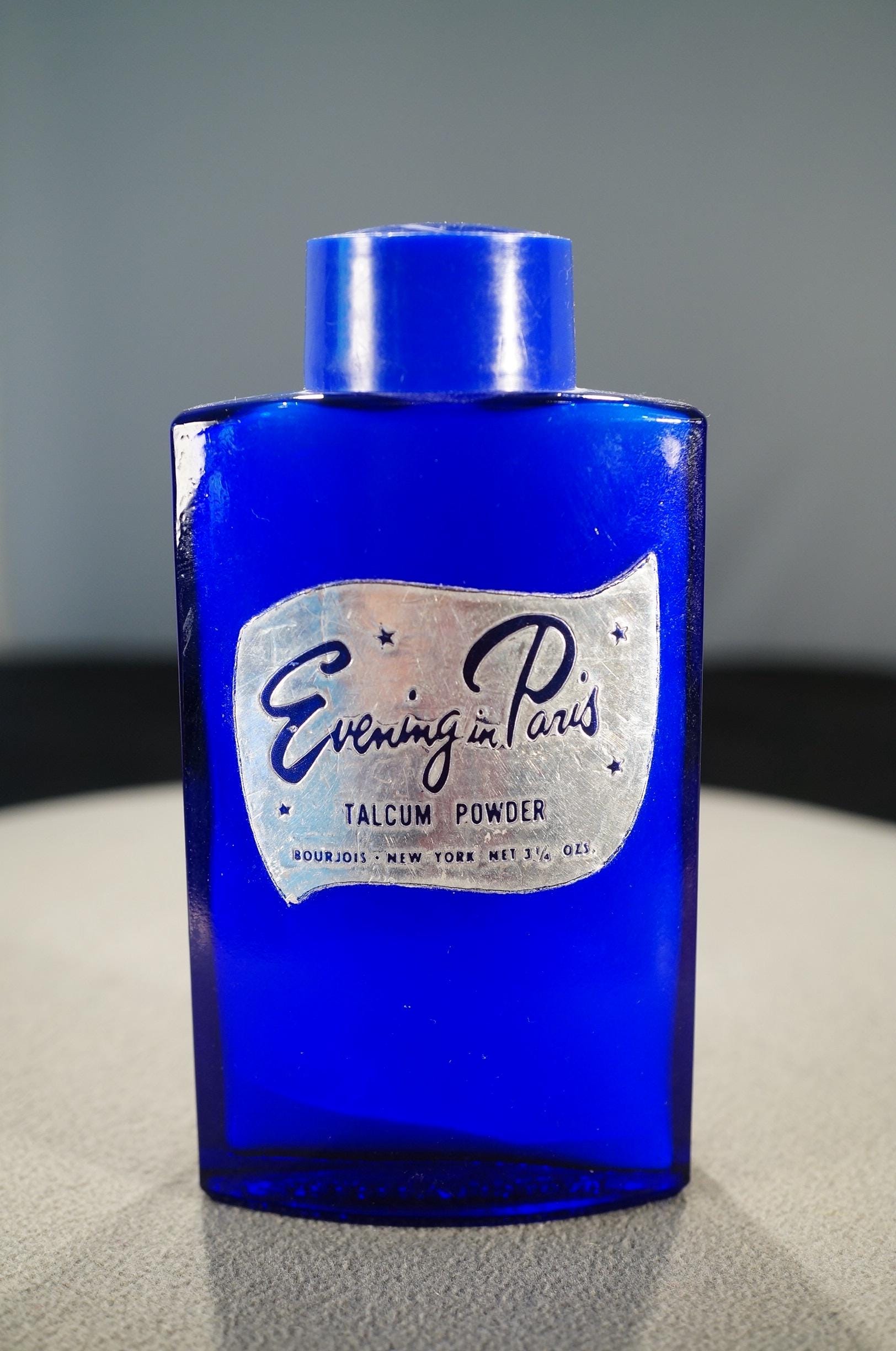 Antique Vintage Cobalt Blue Bottle of Evening in Paris Talcum