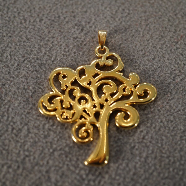 Vintage Yellow Gold Plated Greek Mediterranean Collectable Tree Of Life Classic Popular Design Dangle Charm Pendant
