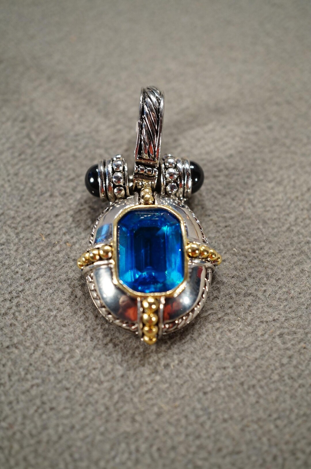 Vintage Pendant Slide Enhancer Charm Silver Yellow Gold Tone Round ...