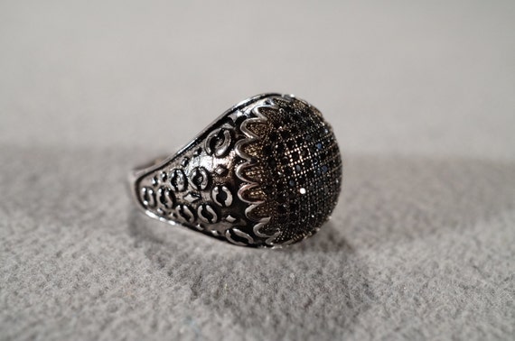 Vintage Sterling silver Multi Round Black Spinel … - image 2